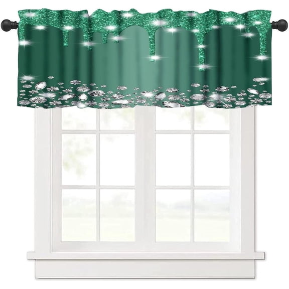 Glitter Diamond Valance Curtain Black Silver Shiny Drips Deep Grey Luxury Texture Modern Rod Pocket Valance Window Treatments Short Curtains for Kitchen Living Room Bathroom 54x18inch