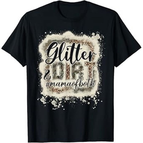 Glitter & Dirt Mama Of Both Army Mom Leopard Camo Bleached T-Shirt Design Preview Only