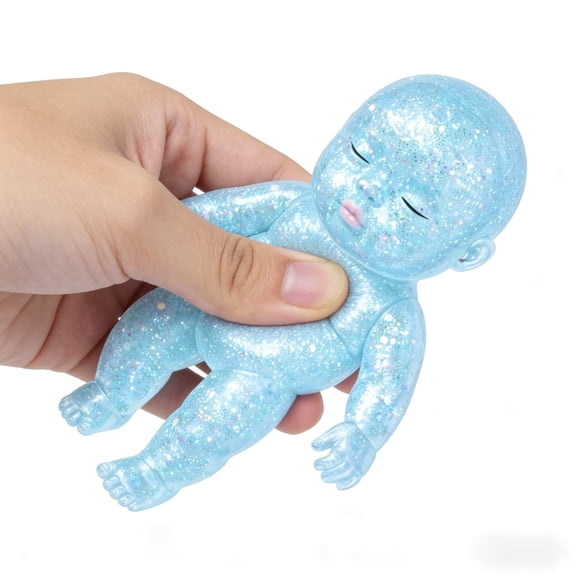 Glitter Doll Squishies Stress Item, 4" Soft Squeezable Fidget Product, Sparkly Sensory Decompression Doll for Adults, Portable Desk Decor & Anxiety Relief Gift