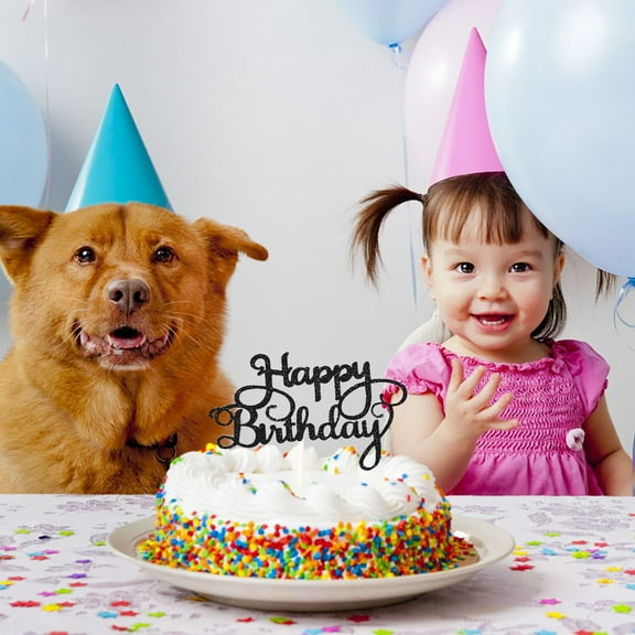 Glitter Double Cake Custom Card Topper for Happy Birthday Celebration and Party Decorations with Hanging