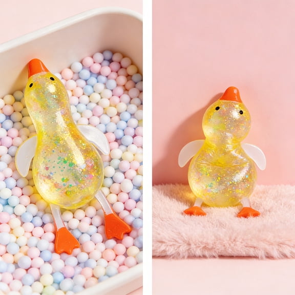 Glitter Duck Stress Ball Squeezy Gadgets, Kawaii Animal Squeezy Stress Balls for Adults, Soft Duck Squeeze Fidget Gadgets for Party Favors, Birthday Gifts, Easter Basket Stuffers (Orange)