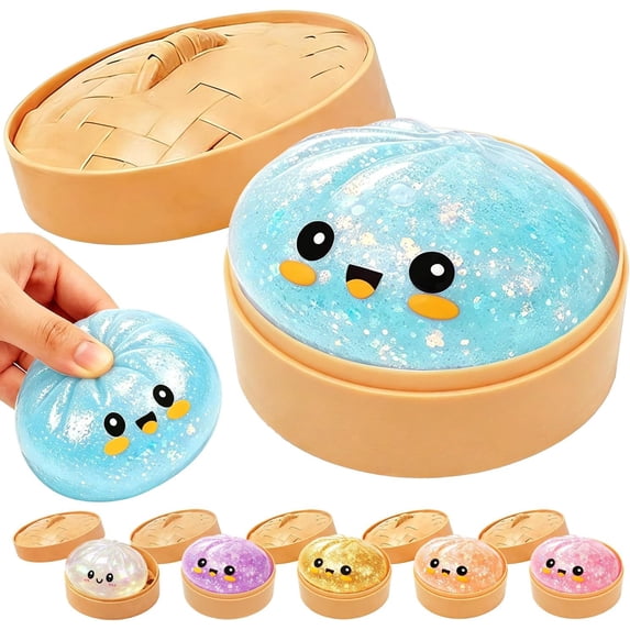 Glitter Dumpling, 2026 New Glitter Dumpling Squeeze with Box, Dumplings Sensory Squeeze Toys for Stress Relief, Soft Slow Rising Fidget Toys for Adults Classroom Rewards Party Favors (Blue)
