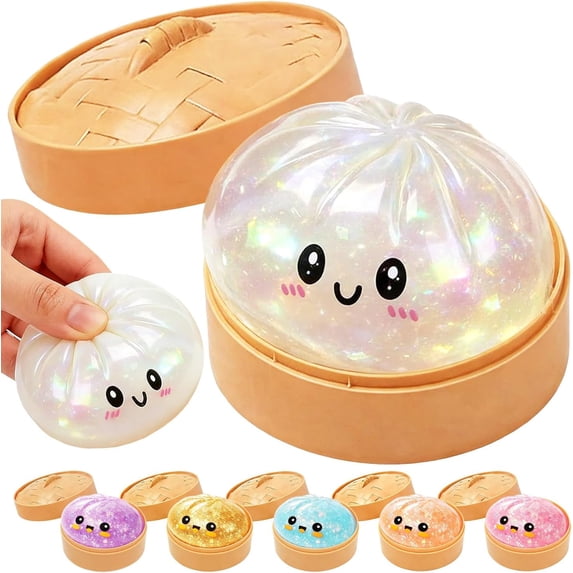 Glitter Dumpling, 2026 New Glitter Dumpling Squeeze with Box, Dumplings Sensory Squeeze Toys for Stress Relief, Soft Slow Rising Fidget Toys for Adults Classroom Rewards Party Favors(White)
