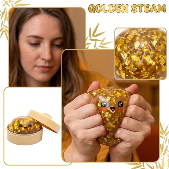 Glitter Dumpling, 2026 New Glitter Dumpling Squishy with Box, Dumplings Sensory Squeeze Toys for Stress Relief, Soft Slow Rising Fidget Toys for Fans Adults Classroom Rewards Party Favors (Gold)