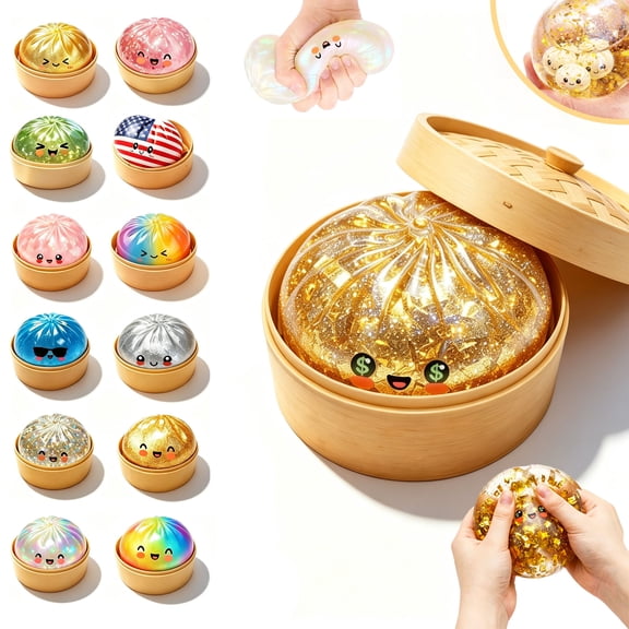 Glitter Dumpling Shape Sensory Stress Relief Bao, Slow Rising Soft Squeeze Fidget Model for Anxiety Relief, Fun Decorative Stress Ball for Adults and Home Office Use