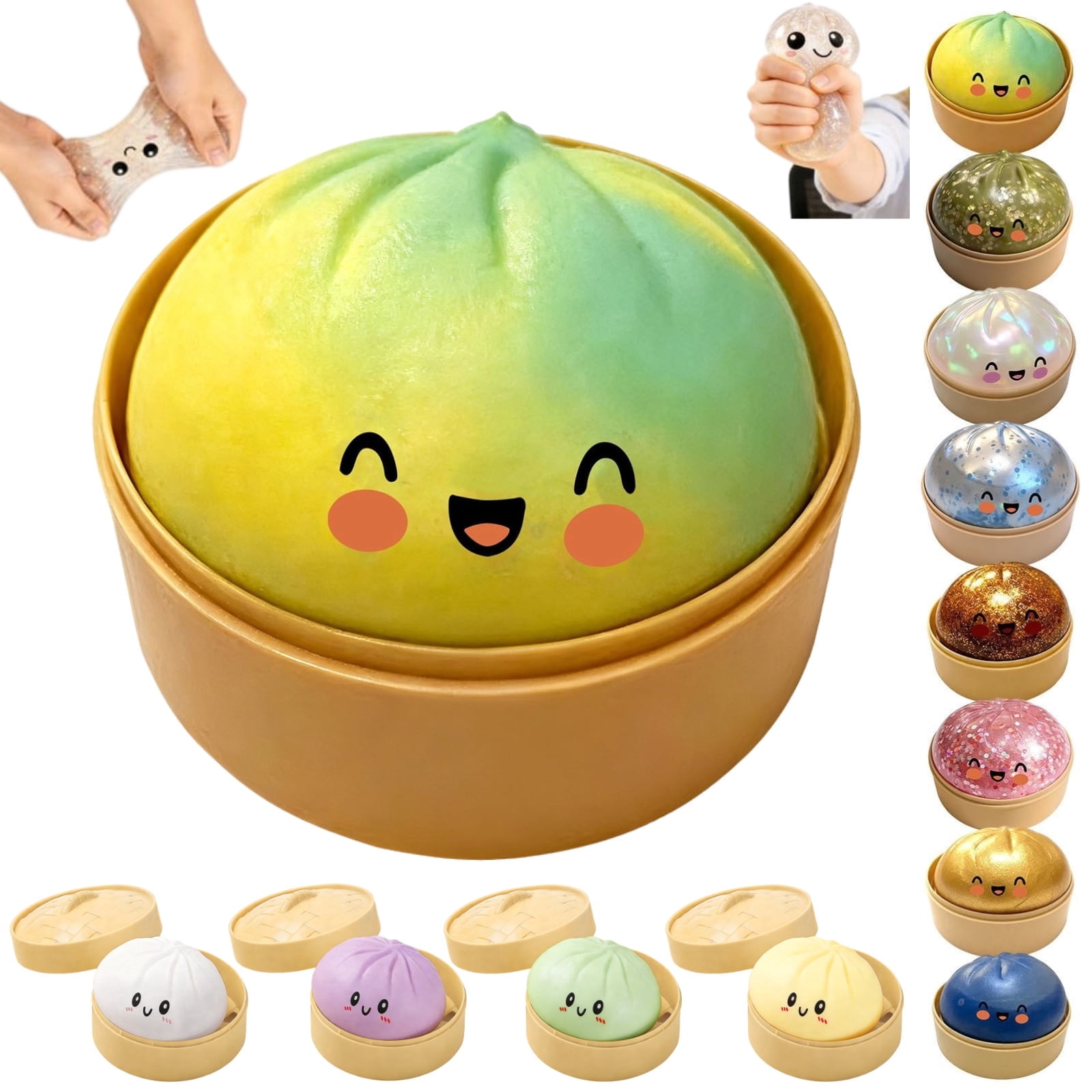 2 Squishy Boulettes Bao XXL Pailletées Avec Cuiseur Vapeur – Anti-stress – Jouet à Presser – Cadeau Enfant Et Adulte
