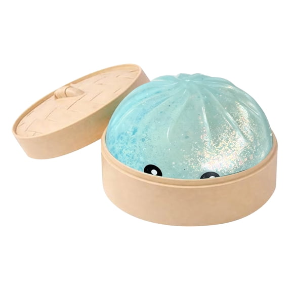 Glitter Dumpling Squishy Bao Bun Squeeze Toy with Steamer Case Novelty Fidget Stress Relief Sensory Toy for Adults Birthday Party Favors Surprise Mystery Dumpling Gift