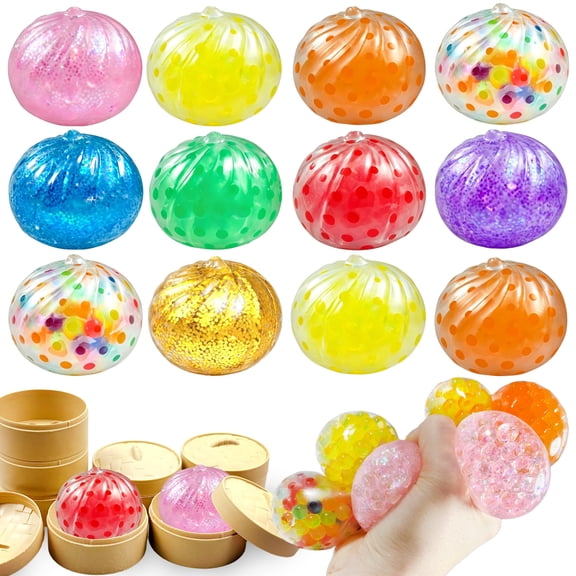 Glitter Dumpling Squishy Box ,4Inch Surprise Dumpling Squishy Stress Ball,Squishy Bun,Random 14 Colors 1Pcs  Mystery Gift Box for Adult Classroom Prizes Party Favor (Random-1pcs)