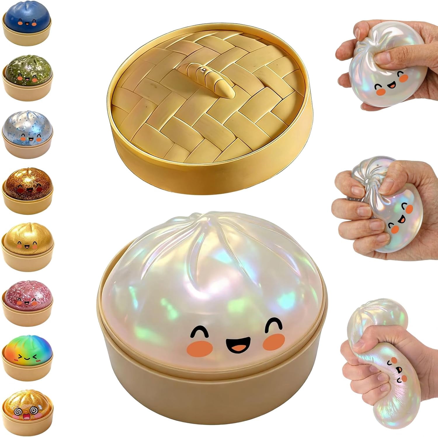 Dumpling Squishy Géant Pailleté – Jouet Anti-Stress Ravioli Avec Panier Vapeur, 2 Pièces