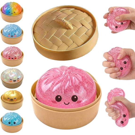 Glitter Dumpling Squishy,Dumpling Squishies,Glitter Dumplings Mystery Box,Colorful Dumplings Stress Balls Fidget,Jumbo,Suitable for Adult use in Offices and Homes