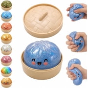 Glitter Dumpling Squishy Mystery Box, Colorful Dumpling Stress Balls Fidget Toys with Steamer Box