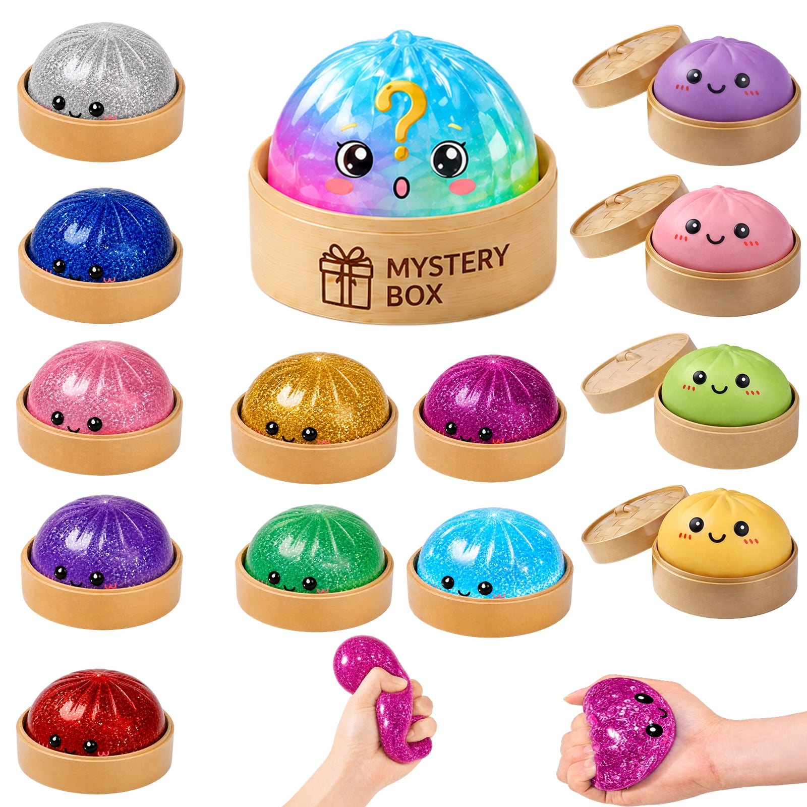 4 Pcs Glitter Dumpling Squishy Mystery Box Squeeze Toy, Random