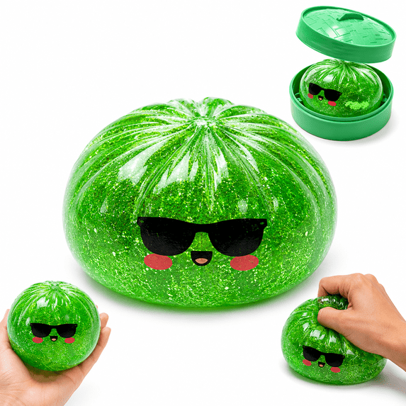 Glitter Dumpling Squishy Stress Ball with Steamer, Cute Cool Sunglasses Bao Bun Squeeze Toys, Soft Sensory Fidget Toys for Teens and Adults, Anxiety Relief, Party Favors & Stocking Stuffers (Green)