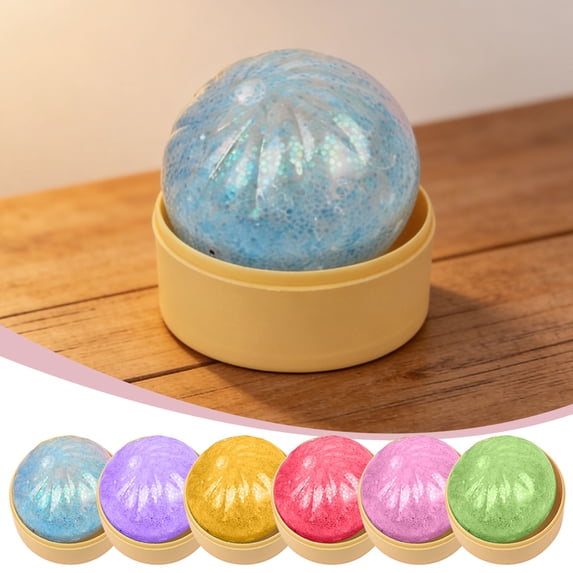 Glitter Dumpling Squishy Stress Relief Toy, Cute Sensory Squeeze Fidget Toy with Gift Box for Kids & Adults