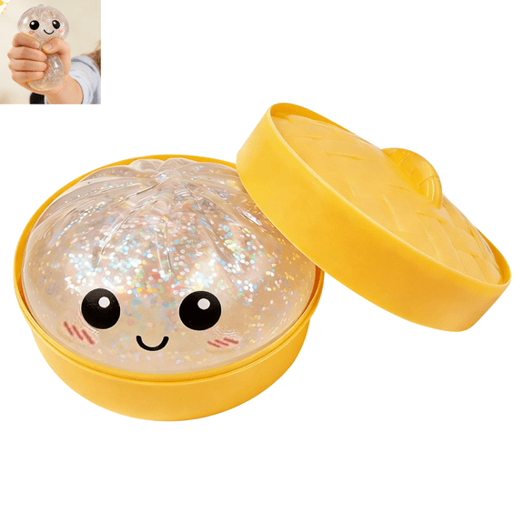 Glitter Dumpling Squishy Toys, Squishy Dumpling Mystery Box, Stress Relief Squeeze Dough Ball, Anxiety Relief Fidget Sensory Toy with Food Steamer, Easter Gifts 1pcs white