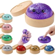 Glitter Dumpling Squishy Toys with Steamer Box, Glitter Dumpling Squishies Mystery Box Squeeze Toys, Squishy Dumpling Fidget Toys for Adults, Stress Relief Sensory ToysPurple