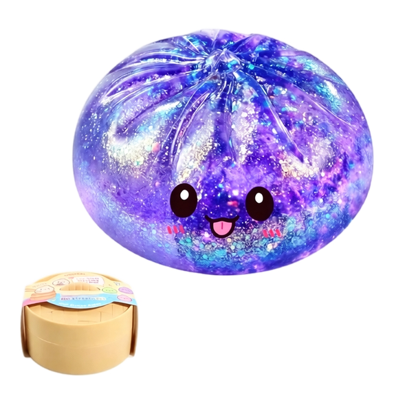 Glitter Dumpling Squishy Toys with Steamer, 8.5cm Large Shimmer Bao Stress Relief Fidget Toy for Desktop Decor, Novelty Gift & Party Favors
