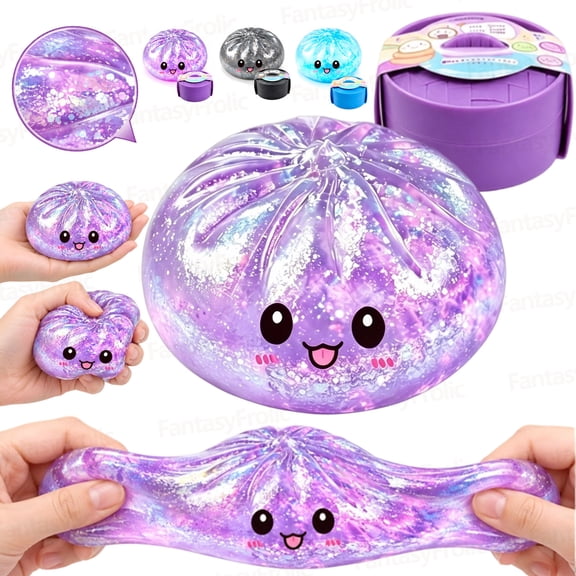 Glitter Dumpling Squishy Viral Bao Bun Squishy Dumling Box Glitter Dumplings Stress Relief Fidget Squeeze Toys for Holiday & Birthday Gifts,Purple