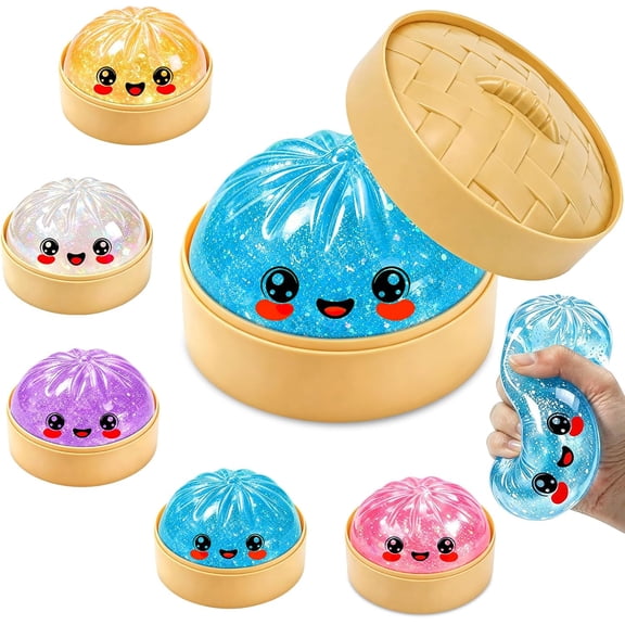 Glitter Dumpling Squishy for Party Favors & Stocking Stuffers (Blue)