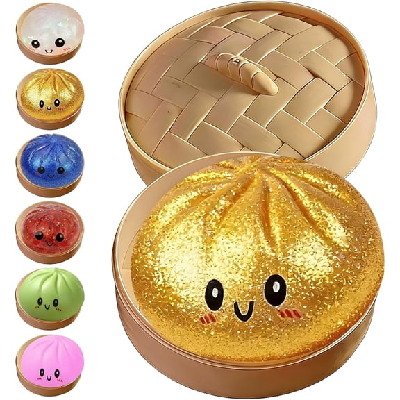 Glitter Dumpling Squishy with Box, Glitter Squishy Dumplings Squeeze for Stress Relief