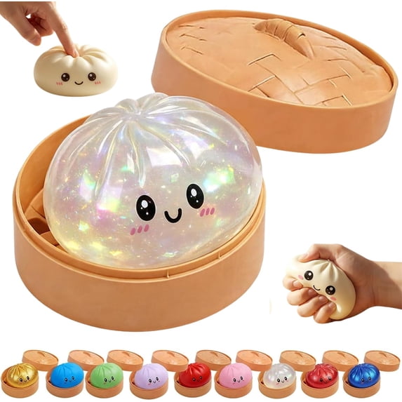 Glitter Dumpling Squishy with Steamer, Stress & Anxiety Relief Toys