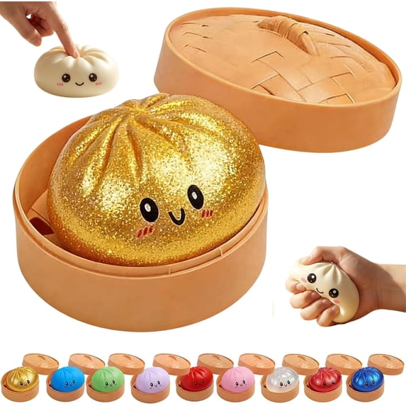 Glitter Dumpling Squishy with Steamer, Stress & Anxiety Relief Toys
