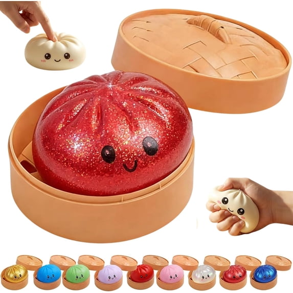 Glitter Dumpling Squishy with Steamer, Stress & Anxiety Relief Toys