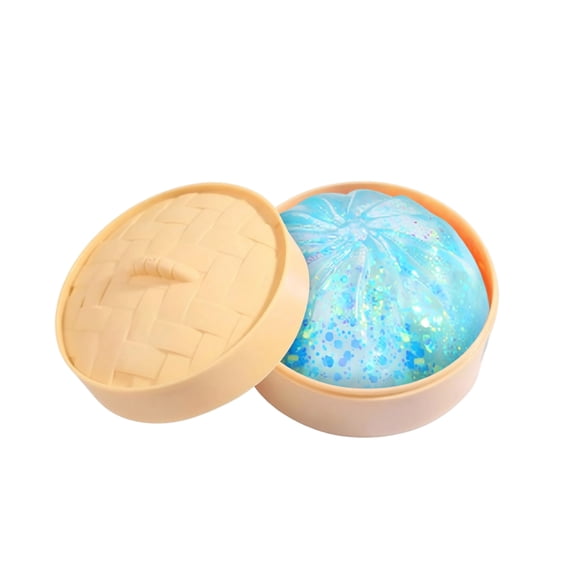 Glitter Dumpling Squishy with Steamer Surprise Dumpling Squishy Stress Ball Bun Squishy Soft Squeeze Decompression Dough Mystery Gift Box for Desk