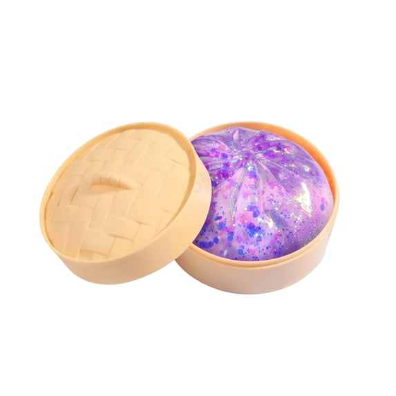 Glitter Dumpling Squishy with Steamer Surprise Dumpling Squishy Stress Ball Bun Squishy Soft Squeeze Decompression Dough Mystery Gift Box for Desk