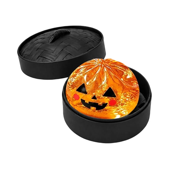 Glitter Dumplings Squishies, Halloween Squishy Set With Black Steamer Cases Glitter Pumpkin Skull Ghost Eyeball Design Slow Rising Squeeze Stress Relief Spooky Fidget Dumplings Collection