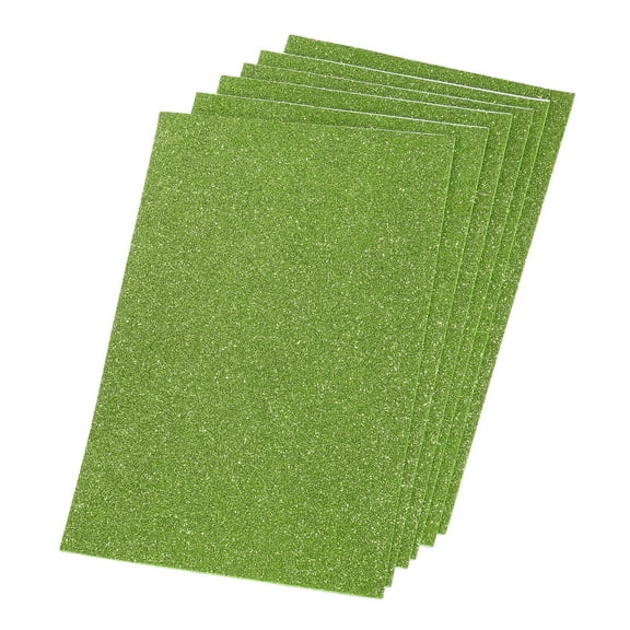 Glitter EVA Foam Sheets Soft Paper Self-Adhesive 11.8x7.8 Inch Light Green 6 Pcs