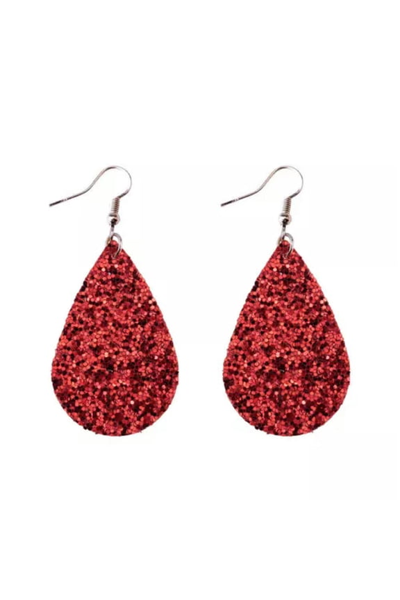 Glitter Earrings Leather Teardrop Dangle Sequins Bohemian Boho Jewelry Accessory