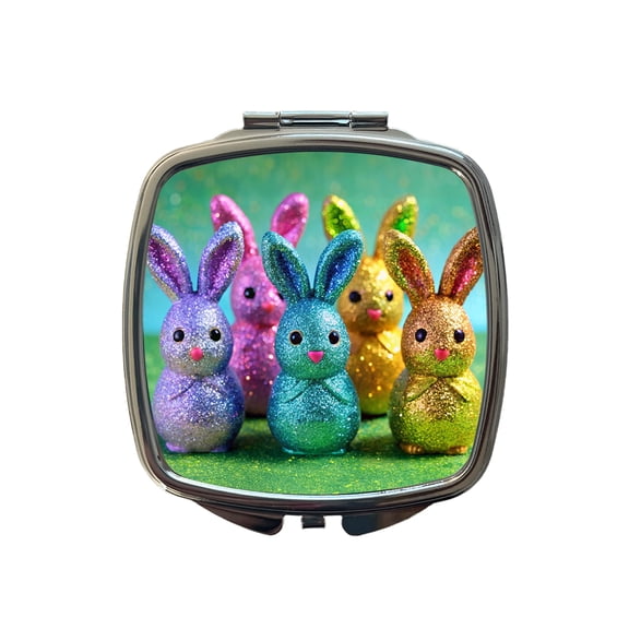 Glitter Easter Bunnies Rabbits Chocolate Travel Makeup Handbag Purse Small Pocket Compact Mirror