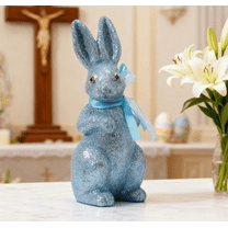 Glitter Easter Bunny Figurine, Glitter Foam Rabbit Ornaments Garden, Easter Decorations for Home Office Yard Party, Spring Table Shelf Decor Standing Rabbit Statue Favors