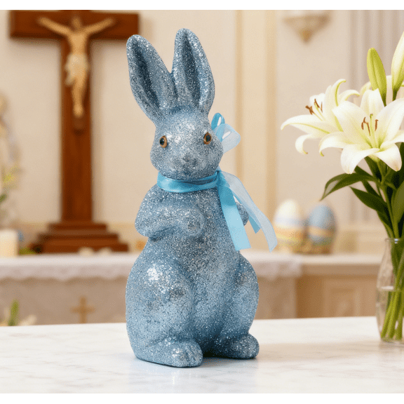 Glitter Easter Bunny Figurine, Glitter Foam Rabbit Ornaments Garden, Easter Decorations for Home Office Yard Party, Spring Table Shelf Decor Standing Rabbit Statue Favors