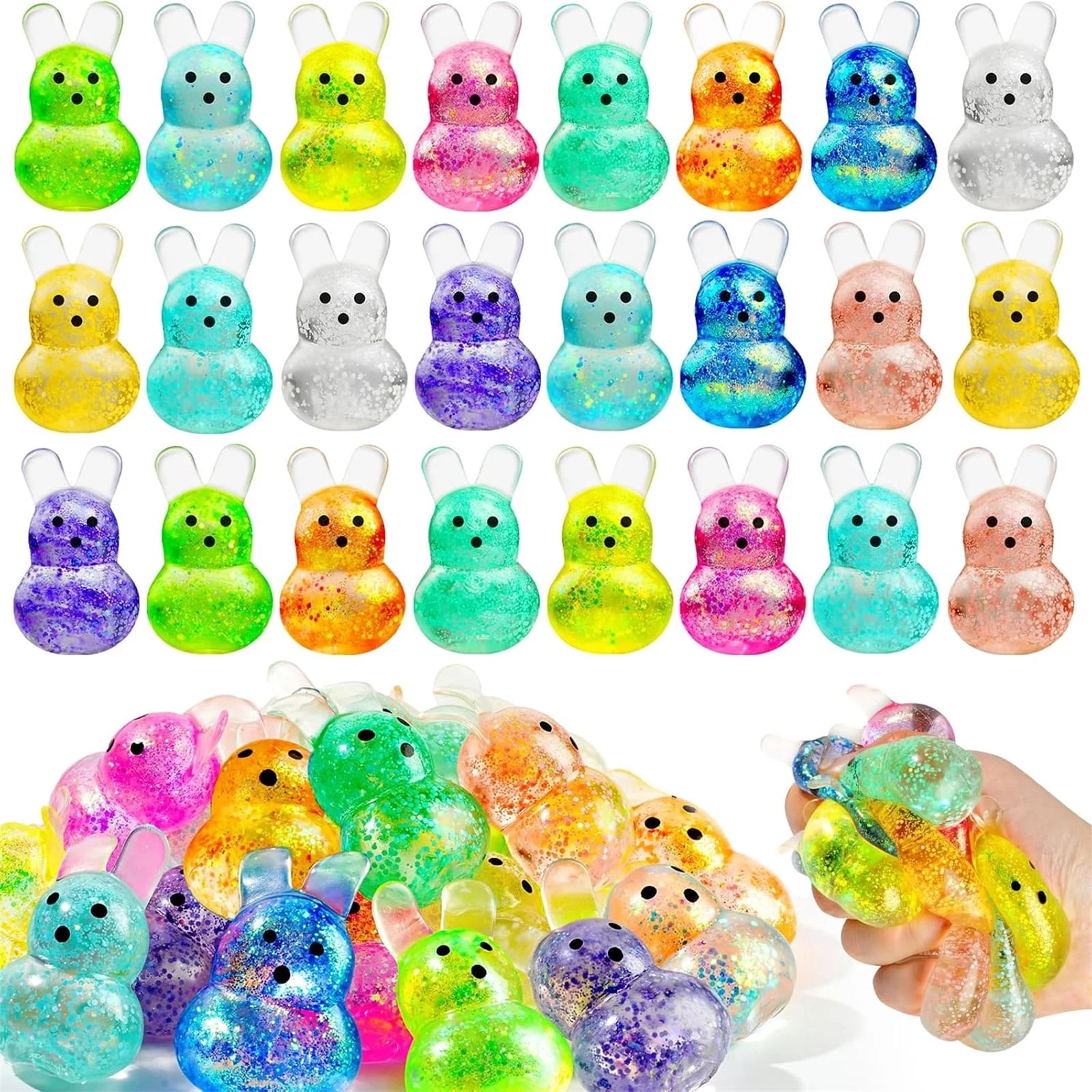 Glitter Easter Bunny Sugar Stress Relief Squishies Stress Balls for Adults Easter Bunny Sugar Fidget Squeeze Toys for Anxiety Relief, Slow Rising Sensory Ball Party Favors-28pc(Random Color)