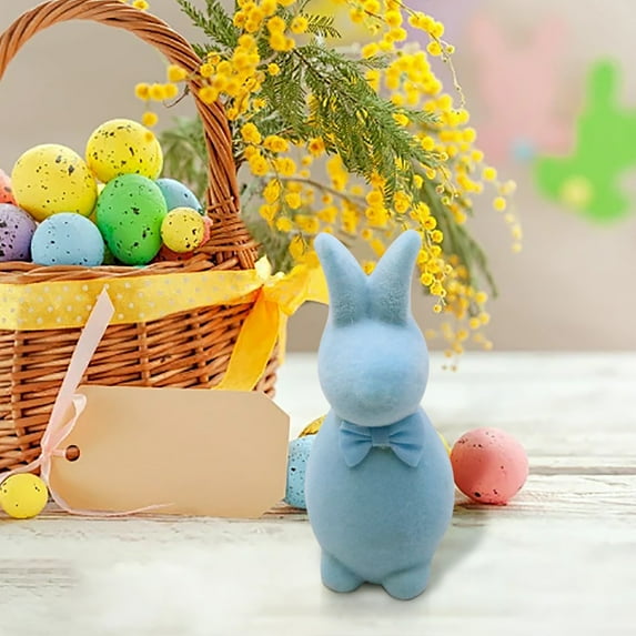 Glitter Easter Bunny Tabletop Decorations Flocked Foam Bunny Statue Small Holiday Indoor Decorations Tall 5.9in for Spring Home Party