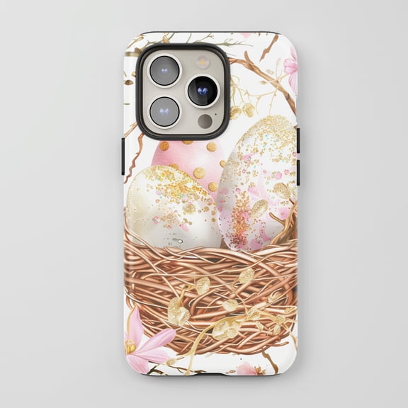 Glitter Easter Egg Nest For All iPhone Series Protective Phone Case Spring White Gold