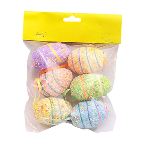 Glitter Easter Egg Picks, DIY Easter Egg Painting Pattern Simulation Egg, Mixed Small Easter Tree Hanging Ornaments, for Easter Home Party Table Cake Garden Lawn Decor, 6 Count