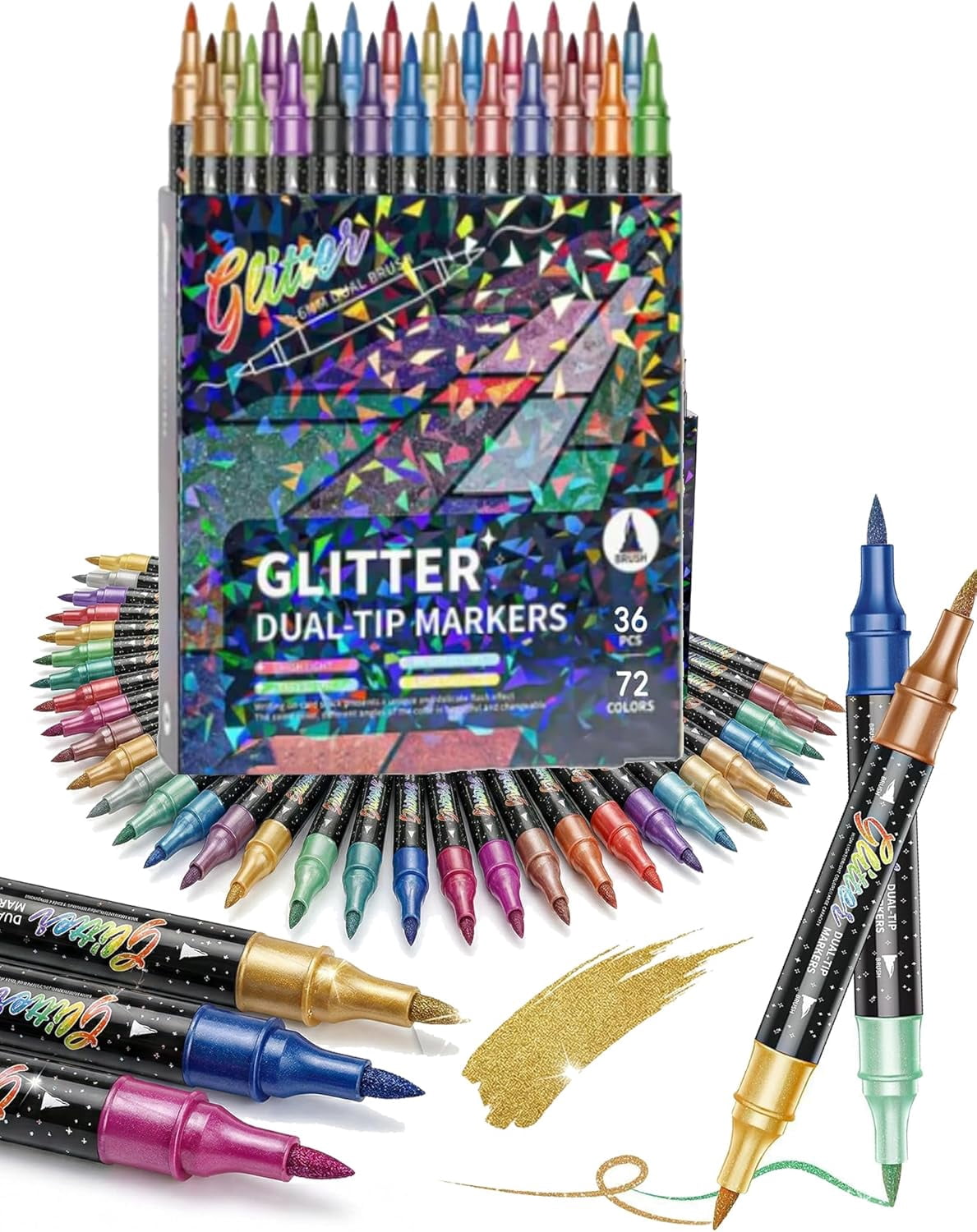 Glitter Effect Brush Markers, 24/48/72/96 Colors Dual Tip Glitter Pens Set, Sparkling Metallic Paint Pens, for Coloring, Scrapbooking, Cards, DIY Crafts Art Supplies
