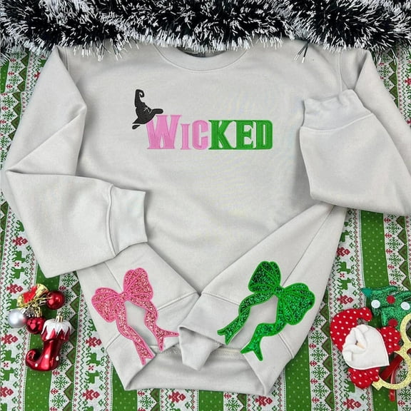 Glitter Embroidered Sweatshirt with Side Bow - Gift for Witch, Wizard, Unisex Sweatshirt, LINHKHA
