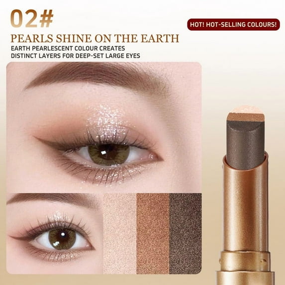 Glitter Eye-shadow Stick, Three-Tone Shimmer Gradient Shadow, Lightweight Eye Brightener Makeup Glitter Eye Shadow, Waterproof Eye shadow Pen for Eye Make Up Tool, Portable Eyeshadow Gradient Stick