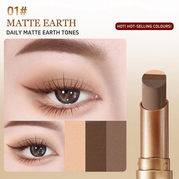 Glitter Eye-shadow Stick, Three-Tone Shimmer Gradient Shadow, Lightweight Eye Brightener Makeup Glitter Eye Shadow, Waterproof Eye shadow Pen for Eye Make Up Tool, Portable Eyeshadow Gradient Stick