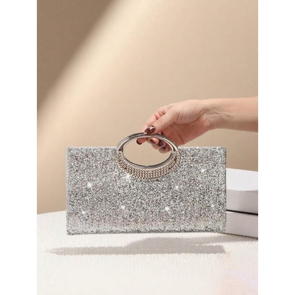 Glitter Fabric Evening Clutch for Women - Metal Accent & Chain Handbag (Ideal for Wedding/Prom/Party, Perfect Valentine's & Birthday Gift)