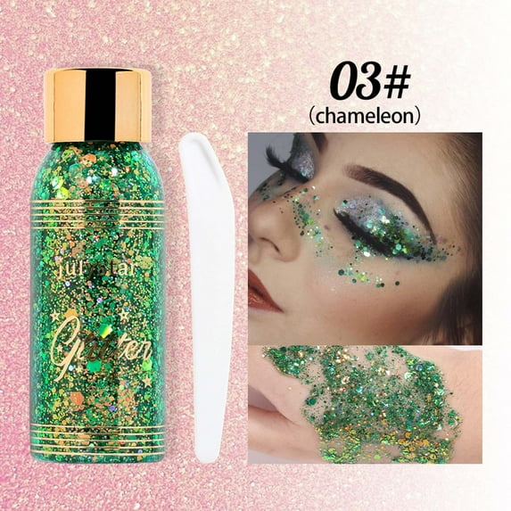Glitter Face Gel, Shimmery Makeup Gel, Long-Lasting 12-Hour Pigmented Glitter for Eyes Hair Nails, Skin-Friendly Safe Ingredients, Easy To Apply and Remove Waterproof Cosmetic Gel
