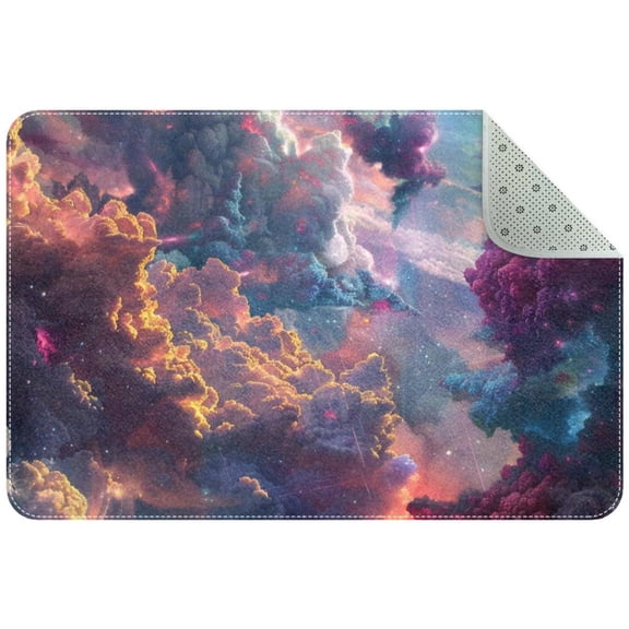 Glitter Fantasy Sky World and Clouds Entryway Rug, 2x3 Area Rug Indoor Door Mat Non-slip Washable Floor Carpet Rug for Bedroom Office Dining Room Bathroom