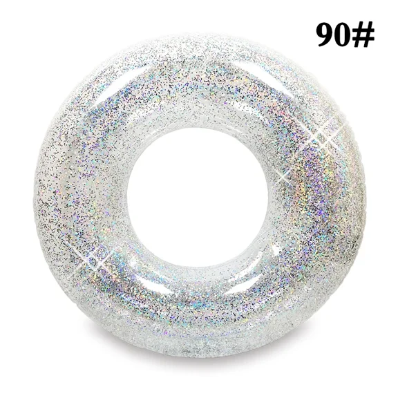 Glitter Filled Inflatable Swim Ring, Transparent Pool Float for Adults, Clear & Light Blue Options