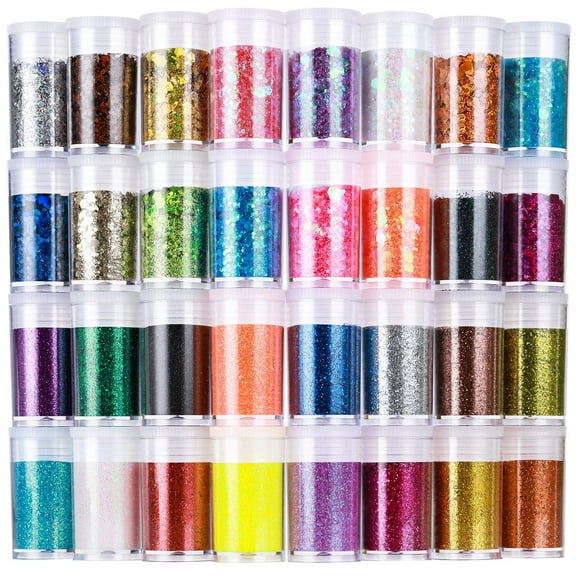 Glitter, Fine Glitter for Resin, Set of 32 Colors, for Nail Body Tumbler Arts and Crafts