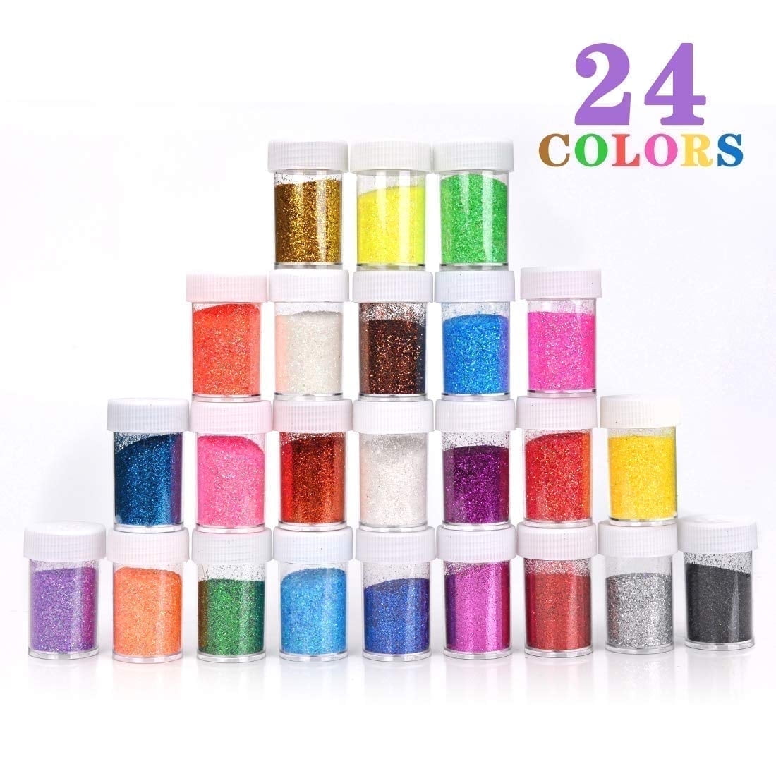 DEWEL, Glitter Fine Magic Powder, 0.63oz per bottle, 24-color set ...