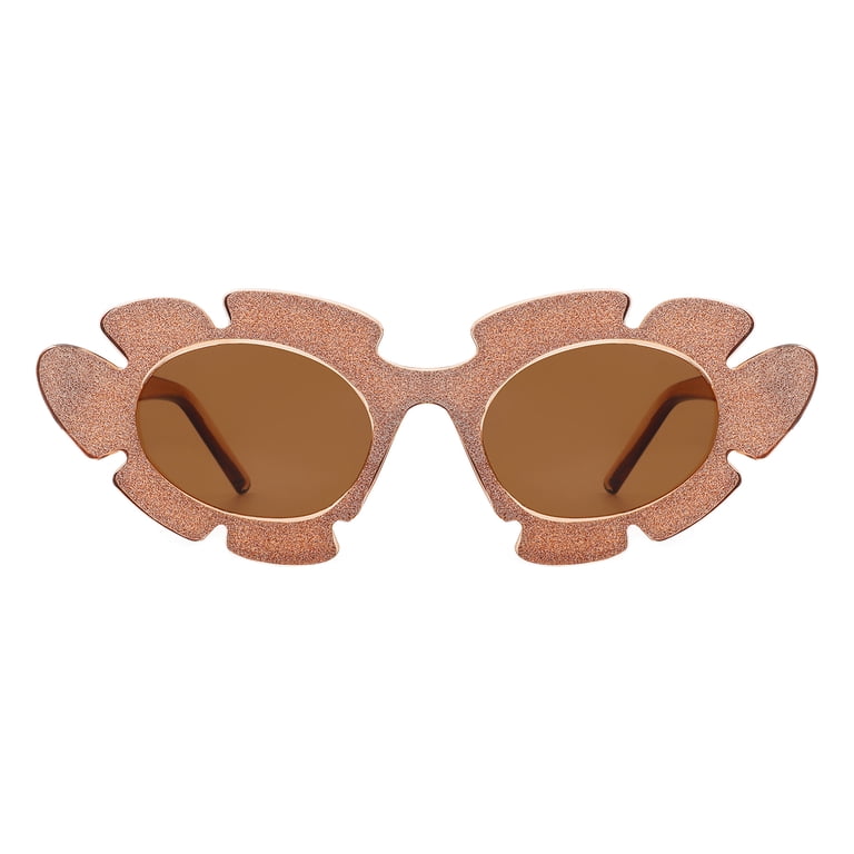 Glitter Flower Sunglasses Womens Oval Cateye Floral Shimmer  display picture 2
